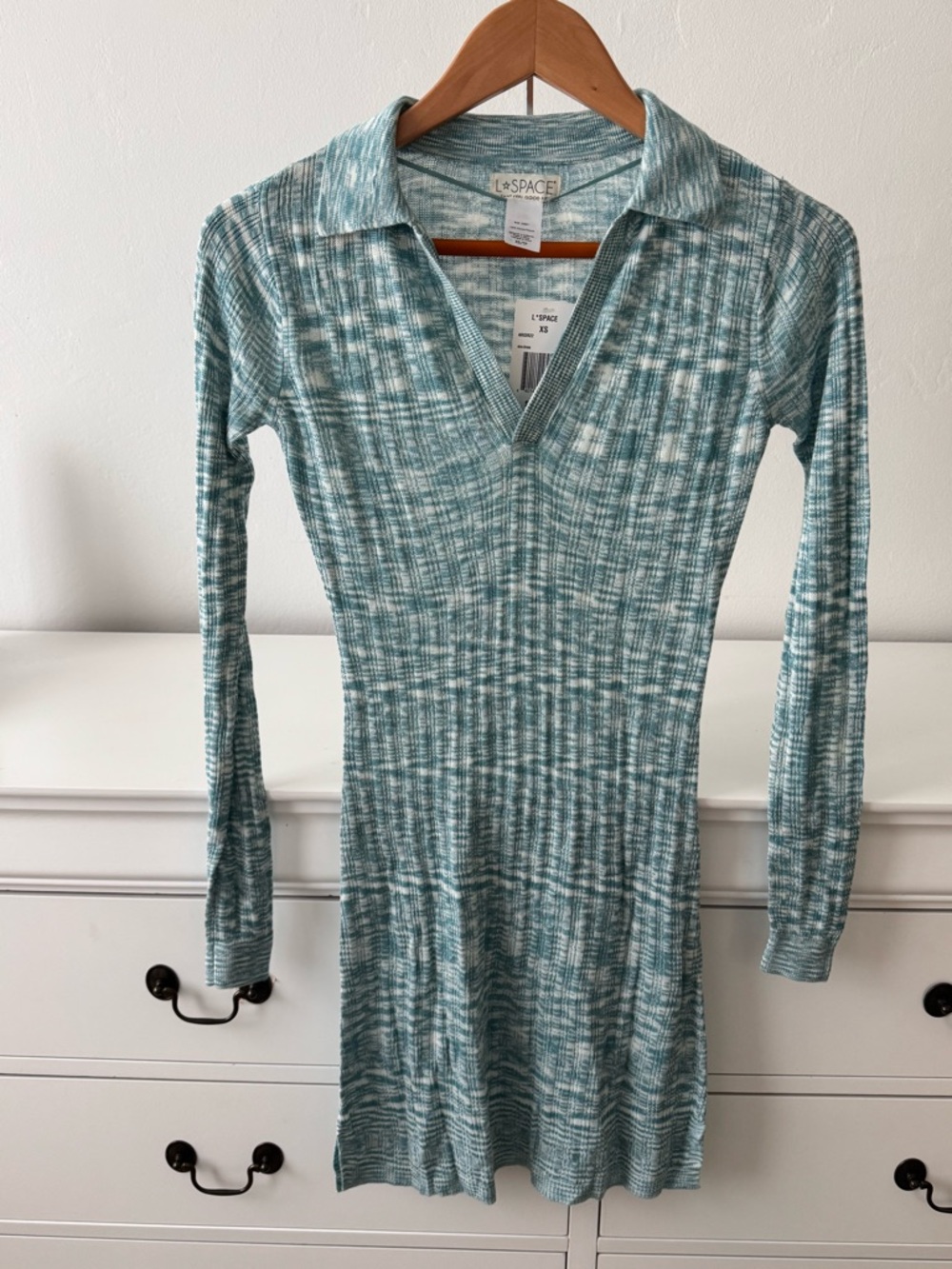 l*space Seafoam Ribbed Collared Long Sleeve Dress